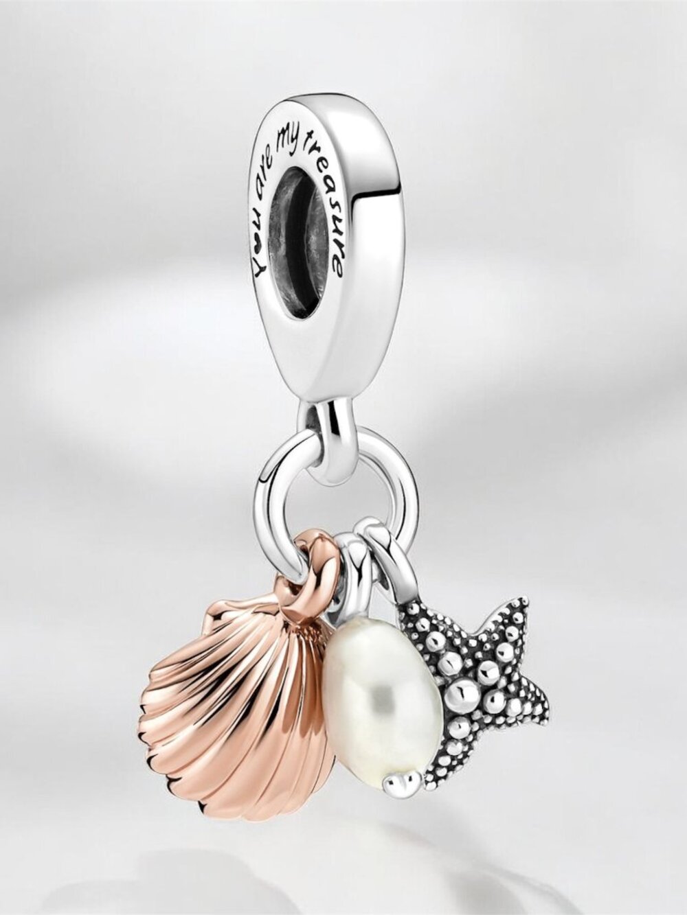NEW Pandora Freshwater Cultured Pearl, Starfish & Shell Triple Dangle Charm
